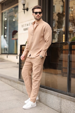 Madmext Camel Gömlek Pantolon Erkek İkili Takım E7322 Camel