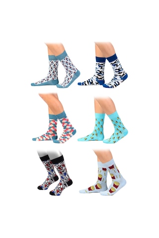 Ozzy Socks Erkek Beyaz Organik Pamuklu Dikişsiz Çok Renkli Desenli Çorap Asorti-5 Çok Renkli