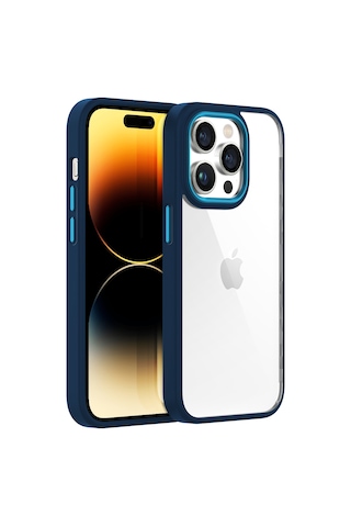 Buff Apple Uyumlu iPhone 14 Pro Avantaj Paket - 2x5d Ekran Koruyucu + Air Bumper Kılıf + Lens Koruyucu Koyu Mavi