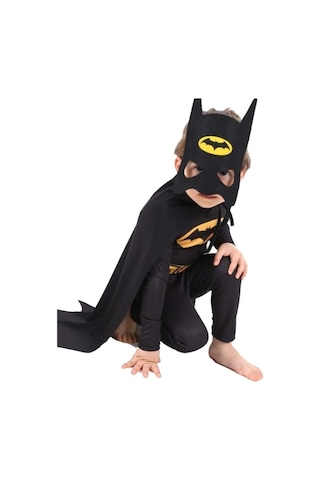 Batman Çocuk Kostümü Pelerinli Ve Maskeli Yarasa Adam Doğum Günü Kostümü Siyah