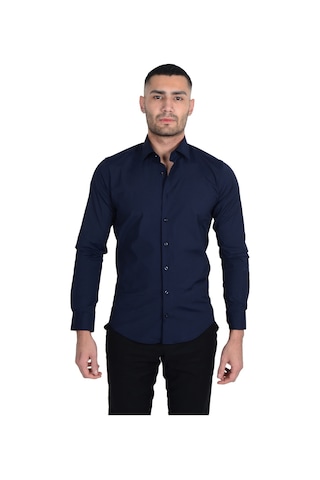 Erkek Standart Yaka Ligralı Slimfit Gömlek 001