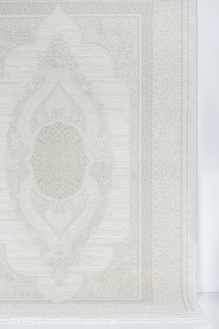 Osmanlı Medalyonlu Halı Desenli Pamuk Tabanlı Salon - Oturma Odası Krem Renk Halı Krem