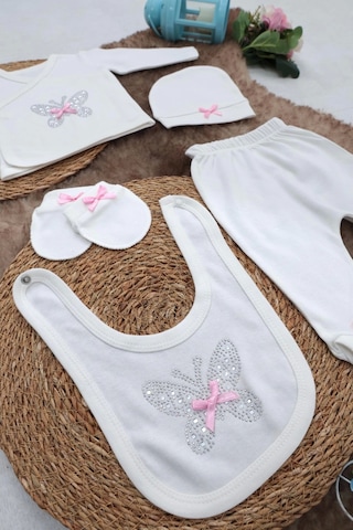 Sema Baby 5 Parça Hastane Çıkışı Zıbın Seti 0-3 Ay - Pink Butterfly Çok Renkli