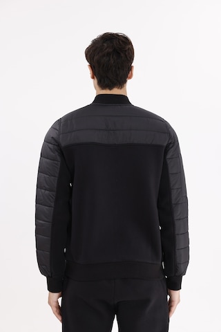 Rowinger Kapitone Ön Panel Detaylı Polo Yakalı Cepli Rahat Kalıp Uzun Kollu Sweatshirt Black