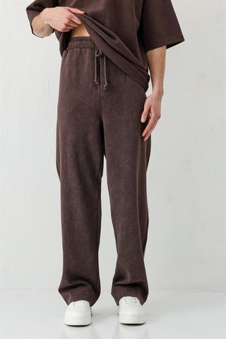 Vamos Baggy Fit Yıkamalı Eşofman Alt Kahverengi
