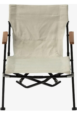 Snow Peak Luxury Low Beach Chair, Katlanabilir Kamp Sandalyesi, Ahşap Kollu, Düşük Sırtlı Krem