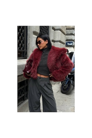 Beri Butik Kadın Kırmızı Premium Suni Kürk Ceket Mazelf Baby Kids Wear Kırmızı Kırmızı