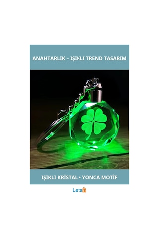 Renk Değiştiren Işıklı Kristal Yonca Anahtarlık 10 Cm Çok Renkli