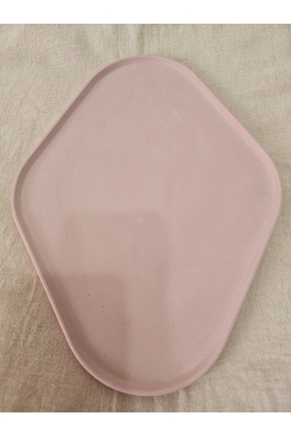 Taş Tozu El Yapımı Nişanlık Sunumluk Ve Mumluk Oval Dörtgen Tepsi Şık Dekoratif Tasarım 30x23 Cm - Pembe Pembe
