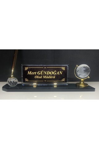 Cam Masa İsimliği Masaüstü Kişiye Özel Füme Gold Yazı Seti
