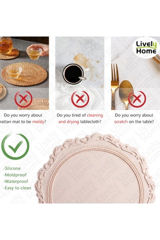 Silikon Placemat Yuvarlak Çiçek Kahve Yemek Masası Matı 34cm Kabartmalı Pembe Bardak Altlığı Isıya Dayanıklı Mutfak Sofra Takımı Yemek Matı Açık Gri, 34cm Diğer