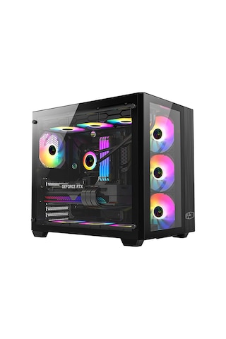 Gametech Prime RGB 7 x 120 MM Fan Oyuncu Mini Tower Bilgisayar Kasası Siyah