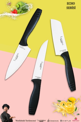 Eco Serisi Mutfak Bıçak Seti Et Sebze Börek 3 Lü Set Mft-1598 Siyah