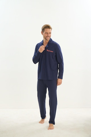 Sevim Erkek Uzun Kol Gömlek Yaka Önden Düğmeli Lacivert Pijama Takım C0t1n5o9 001