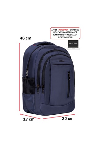 Dada 05 Lacivert Laptop Sırt Çantası 14-15,6 İnç Usb Aparat Ortopedik Sırt Darbe Emici Koruma
