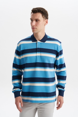 AR-MA Arma Erkek Ribanalı Büyük Beden Battal Boy Çizgili %100 Pamuk Ringel Ottoman Kumaş Polo Yaka Düğmeli Sweatshirt K30554801702 Mavi