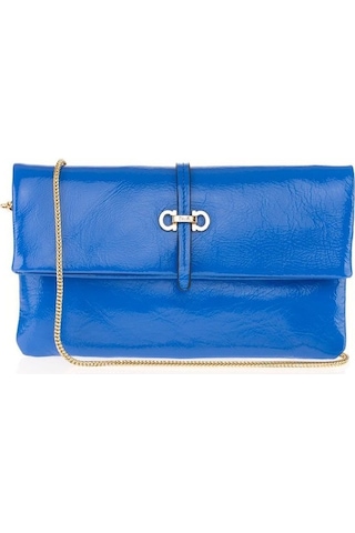 Bilik Deri Mavi Kırışık Rugan Deri Kadın Portföy & Clutch Çanta