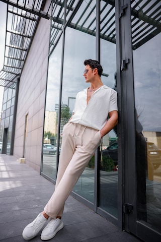 Erkek Bej Renk Likralı Kumaş Jogger Pantolon-1761 Bej