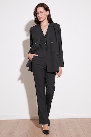 Lela Yüksek Bel Regular Fit Bol Paça Klasik Bayan Pantolon 611Pl030 Koyu Gri