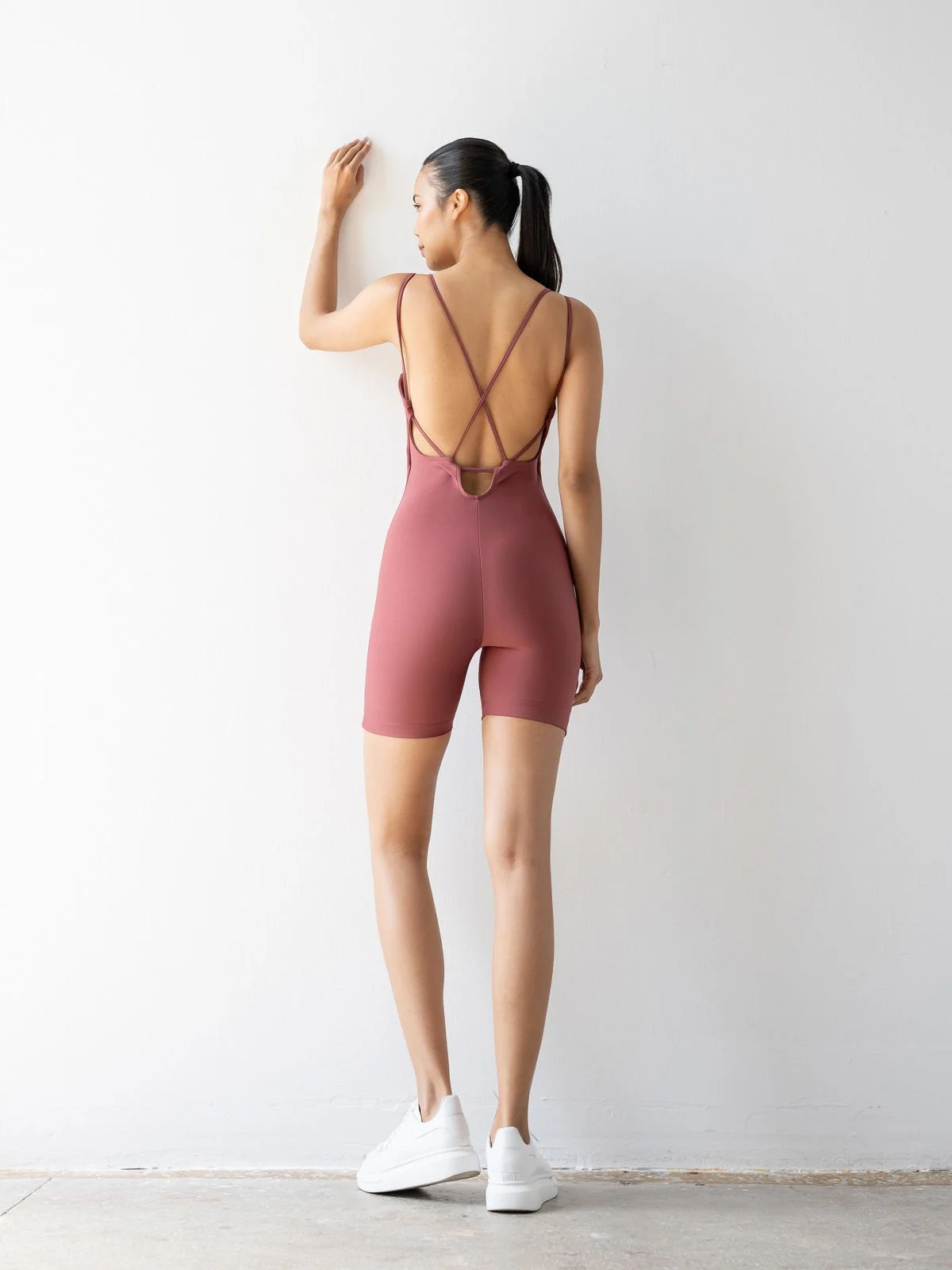 Lismina İp Askılı Spor Tayt Şort Tulum Rose