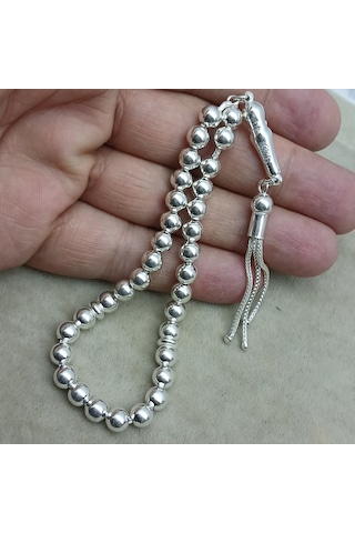 925 Ayar Gümüş Tesbih Yuvarlak Kesim Düz Model Küçük Boy