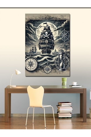 Kanvas Tablo Korsan Gemisi Ve Deniz Motifi 70cmx100cm