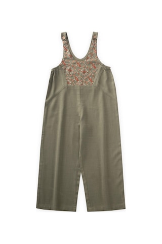 Cigit Roba Komple Nakışlı Keten Salopet 2-7 Yaş Haki Yeşil Haki