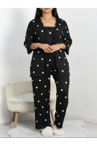 Büyük Beden Pijama Takımı 3'lü Siyah