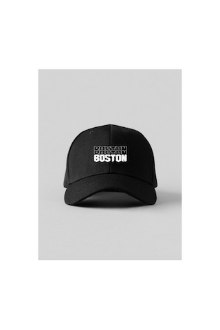 Caxis Boston Baskılı Spor Sapka Unisex Ayarlanabilir Cırtlı Şapka Siyah
