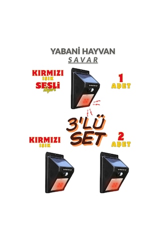 Domuz Kovucu Ayı Kovucu Işıklı Sesli Güneş Enerjili Sensörlü Solar Gece Gündüz Modlu 3'lü Karma Set