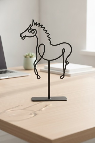 Siyah Metal At Heykeli Minimalist Masaüstü Dekoratif Obje Yükseklik: 18 Cm