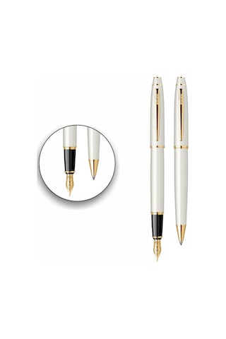 Scrikss Isminize Özel 35 Beyaz Altın Tükenmez+Dolma Kalem Set