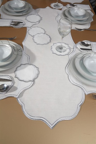 Damla Keten Nakışlı Amerikan Servis Takımı 19 Parça Silver Gümüş