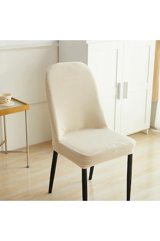 Bej 1/2/4/6 Adet Jakarlı Kavisli Sandalye Kılıfı Ofis Koltuğu Arkalığı Kapak Ev Dekorasyon İçin 1-pcs