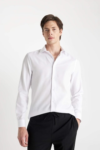 DeFacto Modern Fit Polo Yaka Poplin Uzun Kollu Beyaz Gömlek R4340AZNSWT60