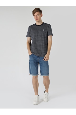 Colin'S Regular Fit Bisiklet Yaka Çizgili Lacivertvert Erkek Kısa Kol Tişört Cl1062939_Q1.V2_Nav