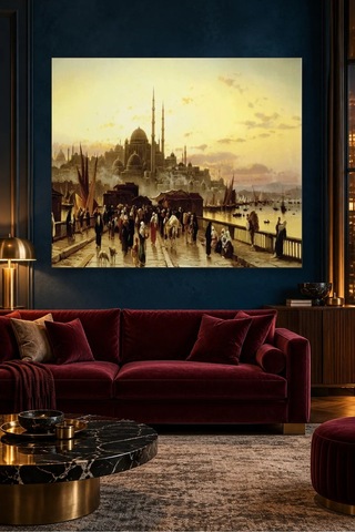 Fida Galata Köprüsünden Yeni Cami Manzarası Canvas Tablo Çok Renkli