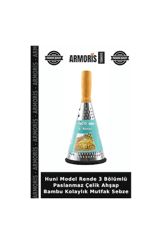 Huni Model Rende 3 Bölümlü Paslanmaz Çelik Ahşap Bambu Kolaylık Mutfak Sebze Çok Renkli