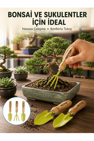 Northcity Saksı Bitkileri İçin Ergonomik Bahçe El Aleti Seti - Ahşap Saplı Bonsai Kaktüs Bakım Aracı
