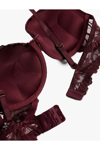 Koton Dantel Detaylı Destekli Ekstra Dolgulu Sütyen Bordo 6wlk10158mk Bordo