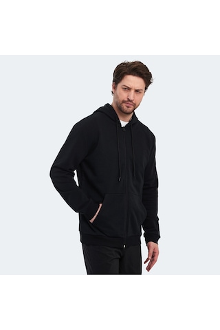 Slazenger KLARA I Erkek Fermuarlı Kapüşonlu Cepli Siyah Sweatshirt