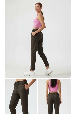Move Yoga Pantolon Yüksek Bel Bağcıklı Rahat Kesim Spor & Günlük Alt Haki