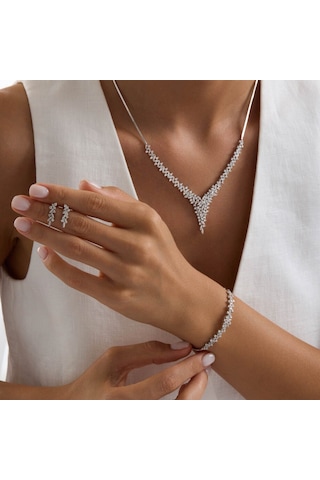 Yıldız Seli Beyaz Altın Takı Seti T14329