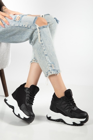 Suins Juvina Model Yüksek Gizli Topuklu Kadın Spor Ayakkabı Sneaker Siyah