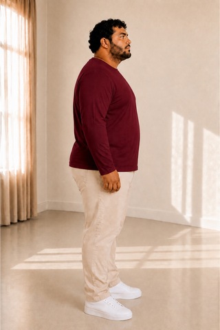 Sngl Tekstil Erkek Büyük Beden Oversize Uzun Kollu V Yaka T-shirt 3xl 4xl 5xl 6xl 7xl 8xl 9xl Bordo