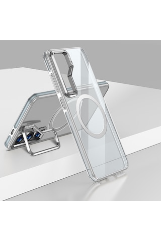 Galaxy S25 Plus Kılıf Magsafe Uyumlu Wlons Standlı Efsane Kapak Gri Gri