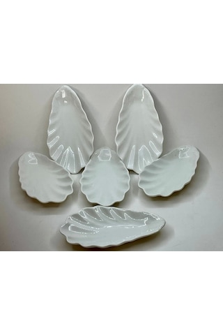 Kahve Yanı Porselen Lokumluk Şekerlik Büyük İstiridye Çerezlik 6 Lı 14 Cm 92358 Beyaz