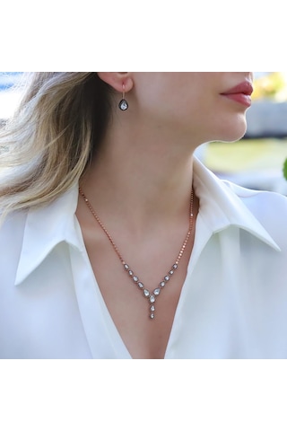 Damla Elmas Montür Modeli Rose Gold Gümüş Set Gümüş