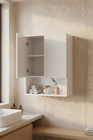 Tuna Çamaşır Makinesi Üst Dolabı, Çok Amaçlı Dolap, Kapaklı Banyo Dolabı Beyaz Beyaz
