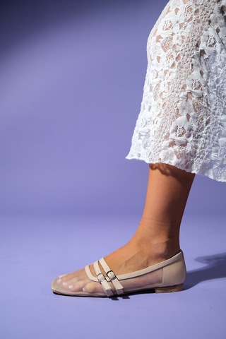 Luvishoes Luvi Shoes Moana Bej Fileli Kadın Babet Ayakkabı Bej